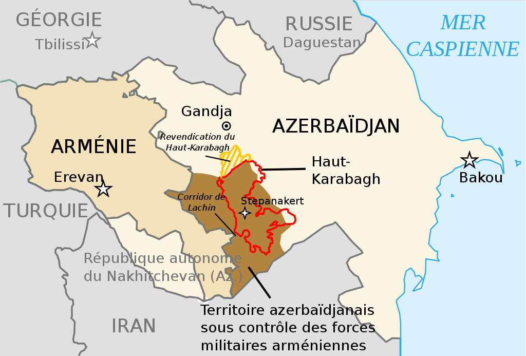 Situation géopolitique Arménie-Azerbaïdjan Source : Wikimedia Commons